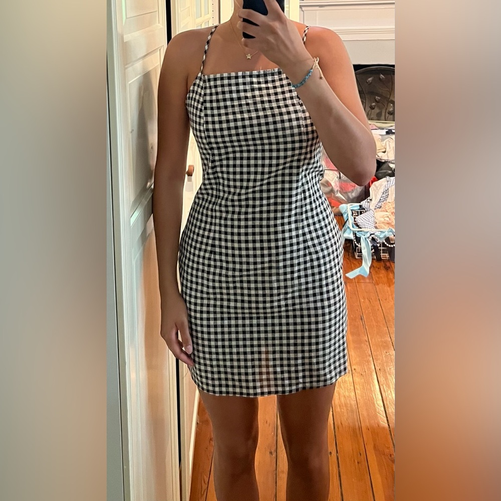 Black And White Gingham Patterned Mini Dress - image 1